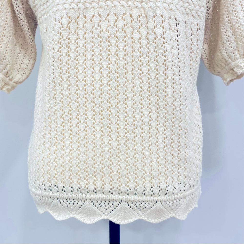 saltwater LUXE Cream Knit Square Neck Puff Sleeve Sweater Top - Picture 6 of 16